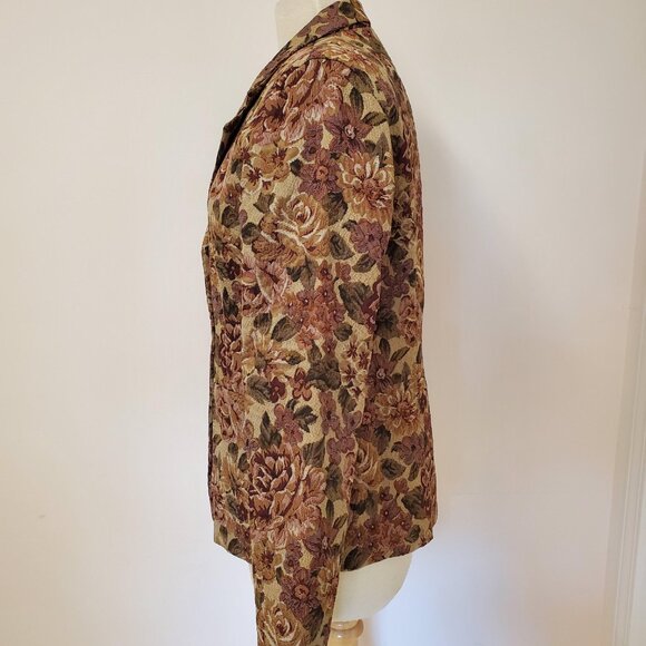 WinterSilks Autumn Rose Floral Tapestry Weave Jacquard Blazer Beige Maroon Green - Picture 3 of 9